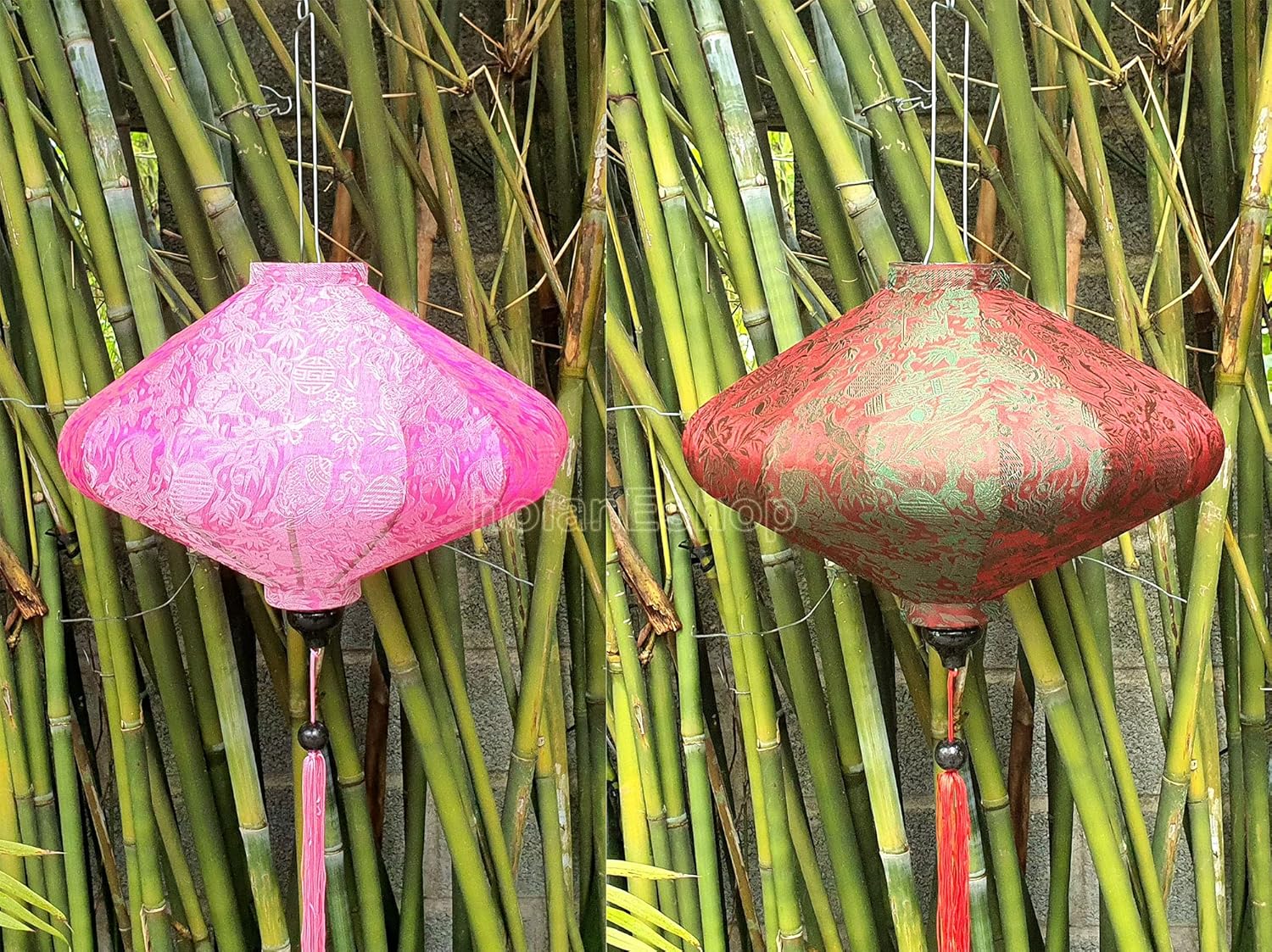 Set 2 pcs 18'' UFO Silk Lanterns for Wedding Decor - Vietnamese Hoian Silk Lanterns for Restaurant Decor - Lamp for Balcony Decor - Back Yard Decor