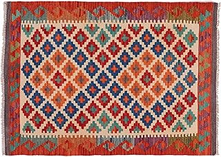 Afghan Maimana Kelim Teppich 80x120 Handgewebt Bunt Geometrisch Handarbeit r