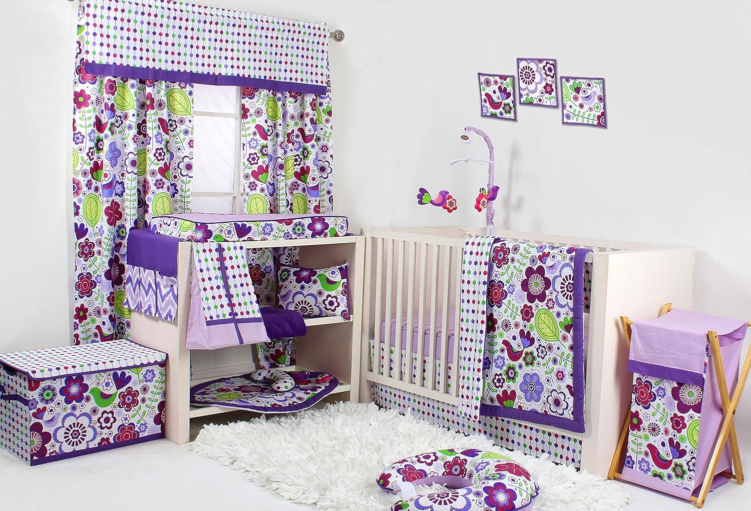Bacati - Botanical Purple/Multi 10-Piece Nursery-in-a-Bag Girls Crib Bedding Set 100 Percent Cotton with 2 Crib Fitted Sheets (Bumper Pad not Included) : Crib Bedding Sets : Baby