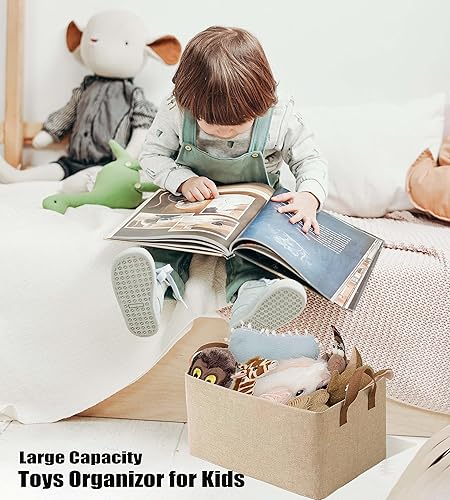 Miniatura 3 de AARAINBOW 4 organizadores de ropa de armario con asa, caja de almacenamiento de tela con marco de acero, cestas de almacenamiento apilables, caja de