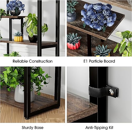 Miniatura 5 de Jartoil Soporte de metal para plantas de interior, soporte alto de 6 niveles para plantas con 10 ganchos para colgar, estante multiusos para macetas