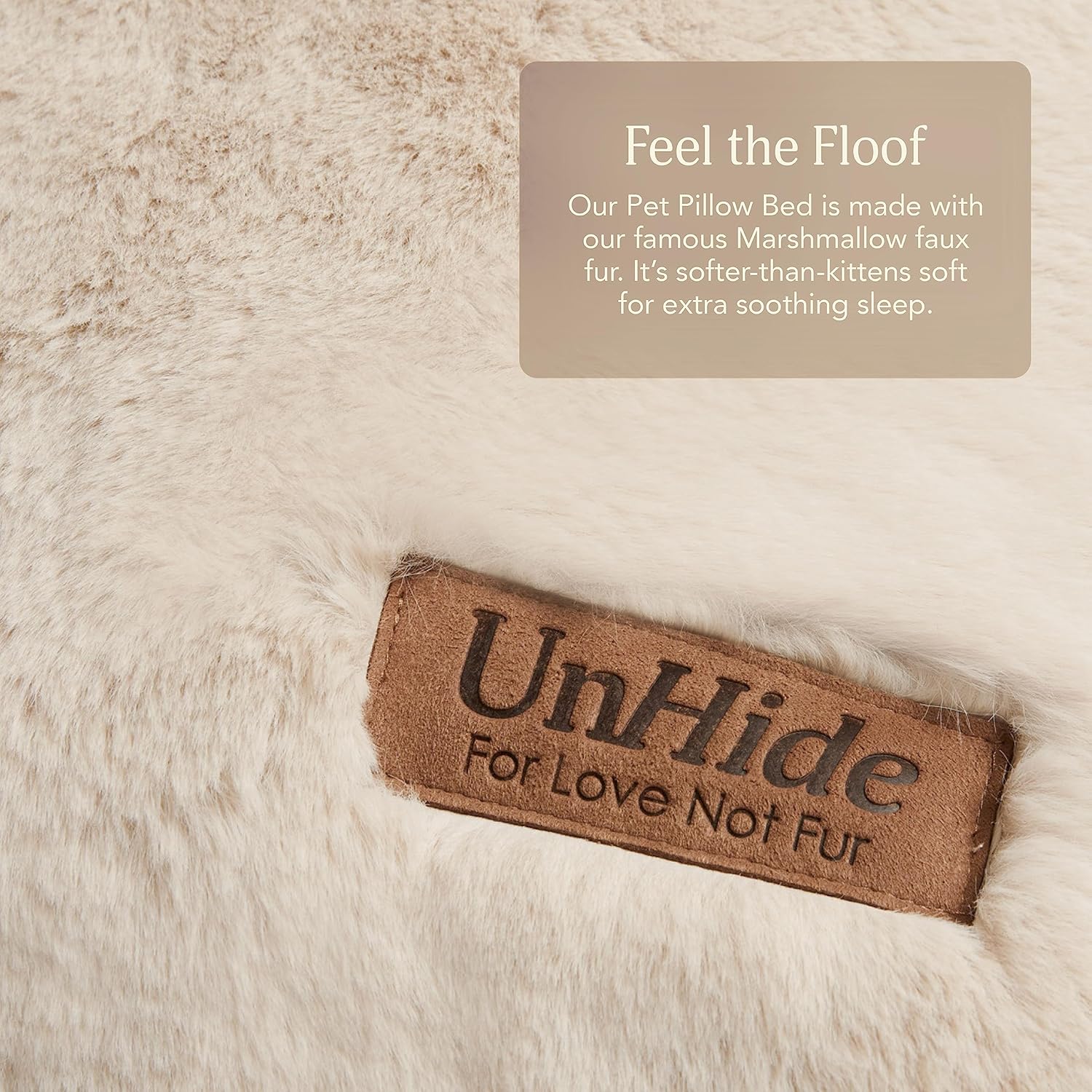 UnHide Floof Pet Bed - Medium (28" x 10") - Extra Soft Dog Bed - Removable Faux Fur Cover - Machine Washable - Helps Ease Pet Anxiety & Provides The Perfect Sleep - Beige Bear