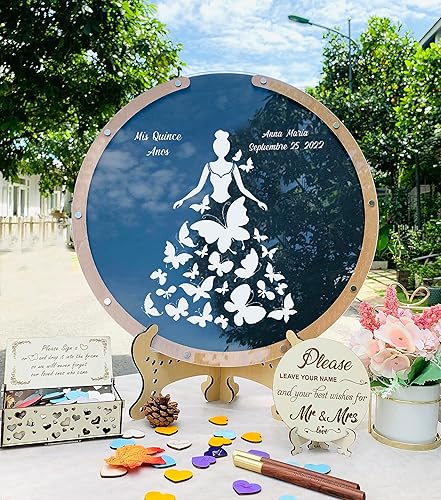 Miniatura 4 de Personalized Mis Quince Butterfly Guest book Alternative Gift For Daughter Sweet 15 Sweet 16 Guest Book Quinceanera Circle Dropbox Guest Book