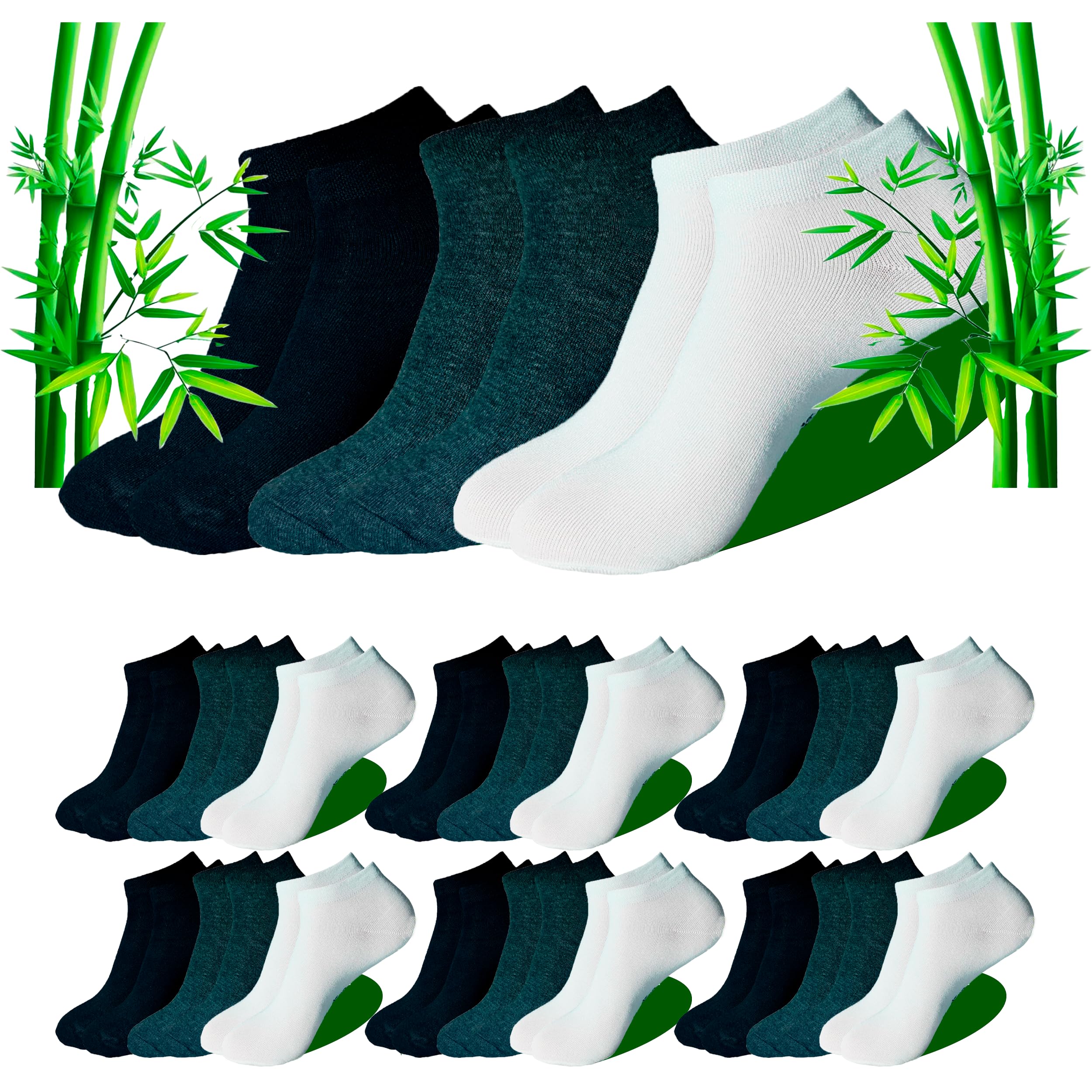 PROUTHS 12Pares, Calcetines Tobilleros Hombre de Bambú y Calcetines Tobilleros Mujer Bambú, Transpirables con Puño Anti-Presión, Evita Mal Olor y Agujeros (FR/ES, Números, 40, 46, Regular, Regular, TRICOLOR)