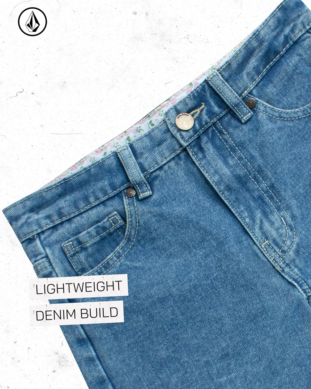 Volcom Girls Denim Shorts - Relaxed Fit Cute Trendy Low Rise Shorts with Contrast Inside Waistband Girls Jeans
