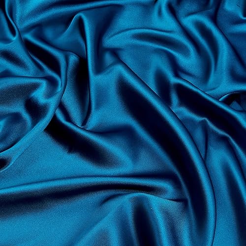 Miniatura 4 de Pavo real sólido Charmeuse de satén sedoso, tela por yarda