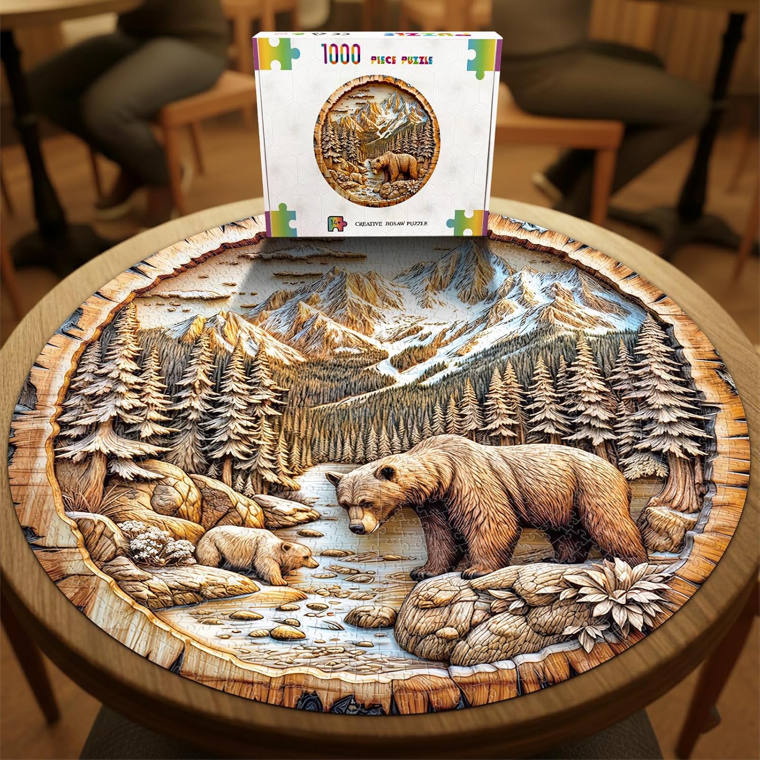 Puzzles for Adults 1000 Pieces - 3D Bear Family in Wilderness, 26.6 x 26.6in Unique Challenging Hard 1000 Piece Puzzles, Perfect Birthday Holiday Party Home Decor Gift