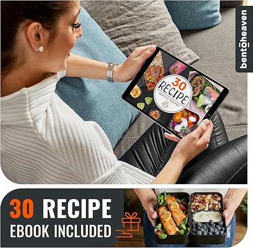 Miniatura 5 de Bentoheaven - Lonchera bento con compartimentos, para mujeres y hombres, utensilios con palillos y recipiente para salsa, lonchera japonesa para