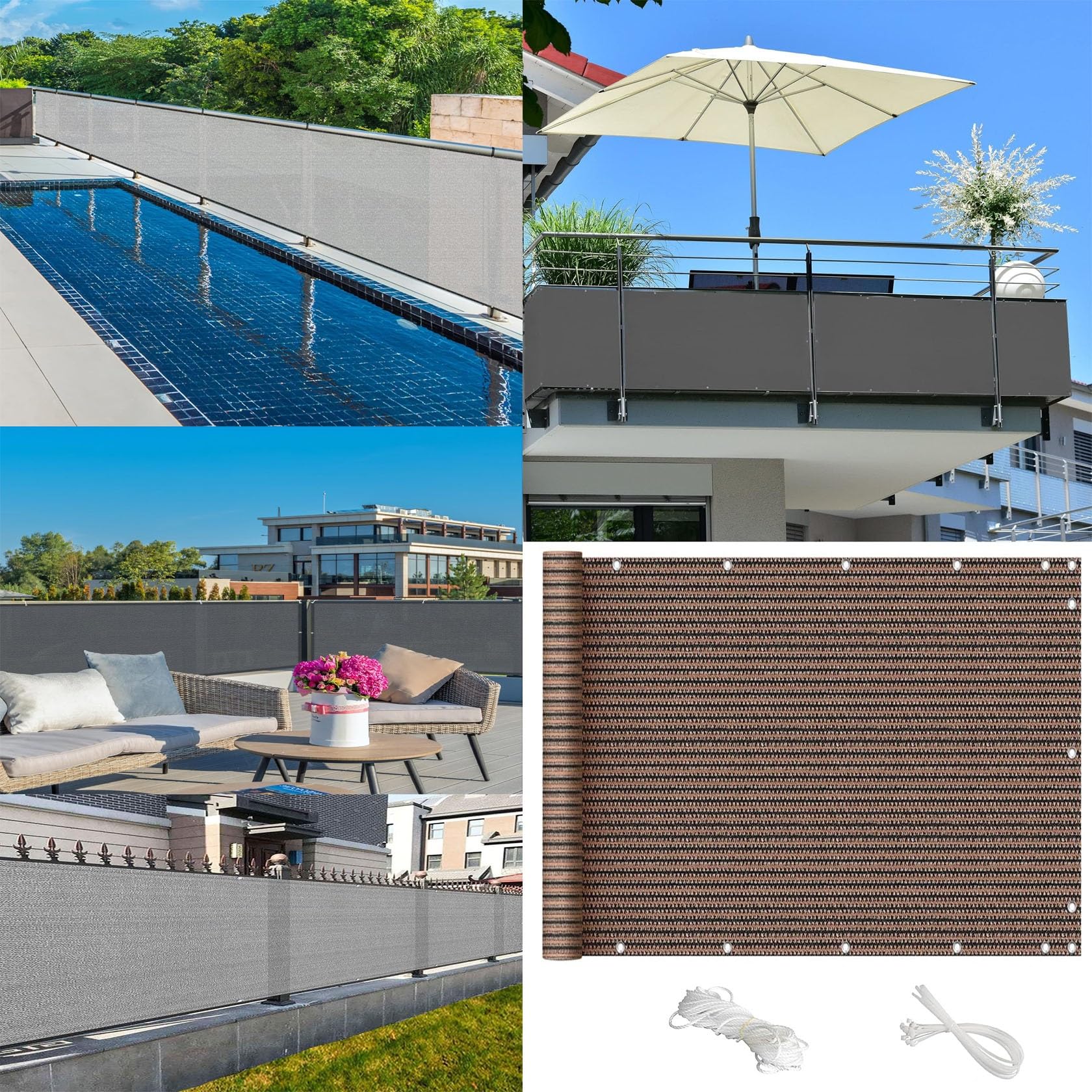 Brise vue balcon 70 x 220 cm HDPE marron ecran de balcon pour extérieur
