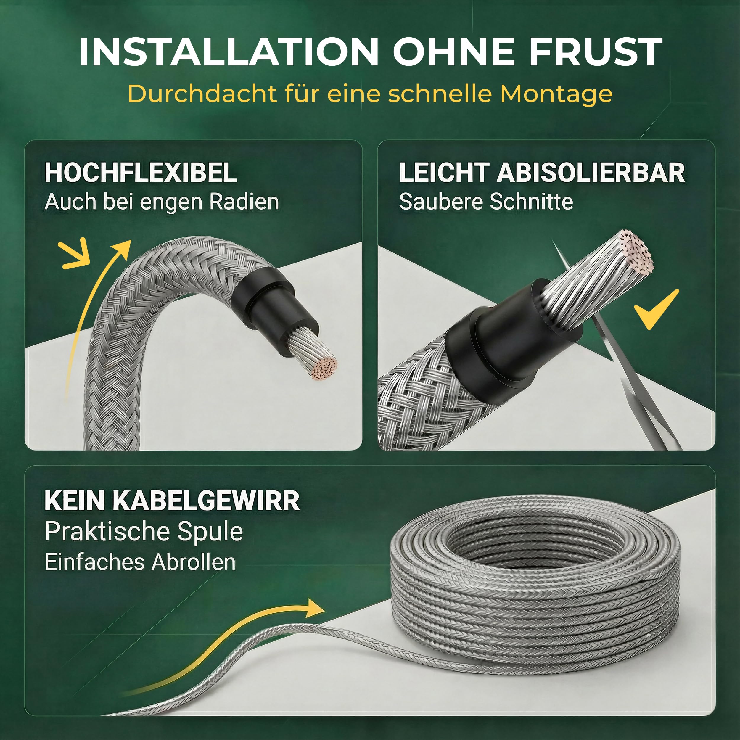 Sovolar Solarkabel 6mm2 50m PV Kabel 6mm2 Edelstahlgeflecht als Kabelschutz. Solarkabel Verlängerung mit Kabelschutz Tiere für Photovoltaik Kabel mit Nagerschutz und Privatkunden mit 0% Mehrwertsteuer