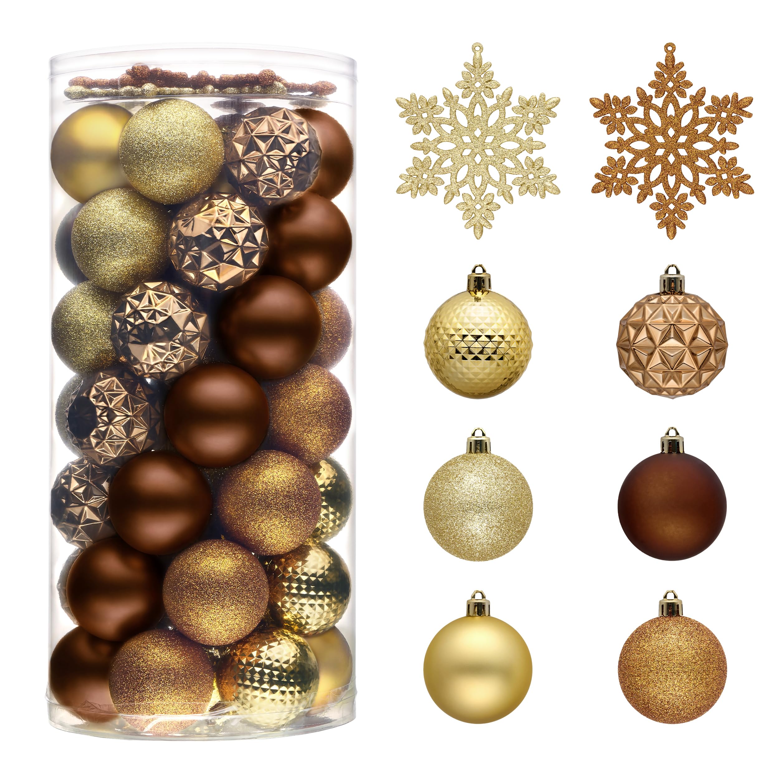 Valery Madelyn 50pcs Weihnachtskugeln Kunststoff mit Aufhänger,5cm Bronze Weihnachtsbaumschmuck für Weihnachtsdeko,mit Bruchsicher Schneeflocken Hängende,Deko Weihnachten