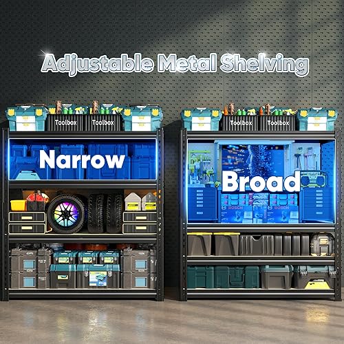 Miniatura 5 de Estantería de garaje de 40 pulgadas de ancho, estantes de almacenamiento de 4 niveles con carga de 2000 libras, estantes de garaje ajustables,