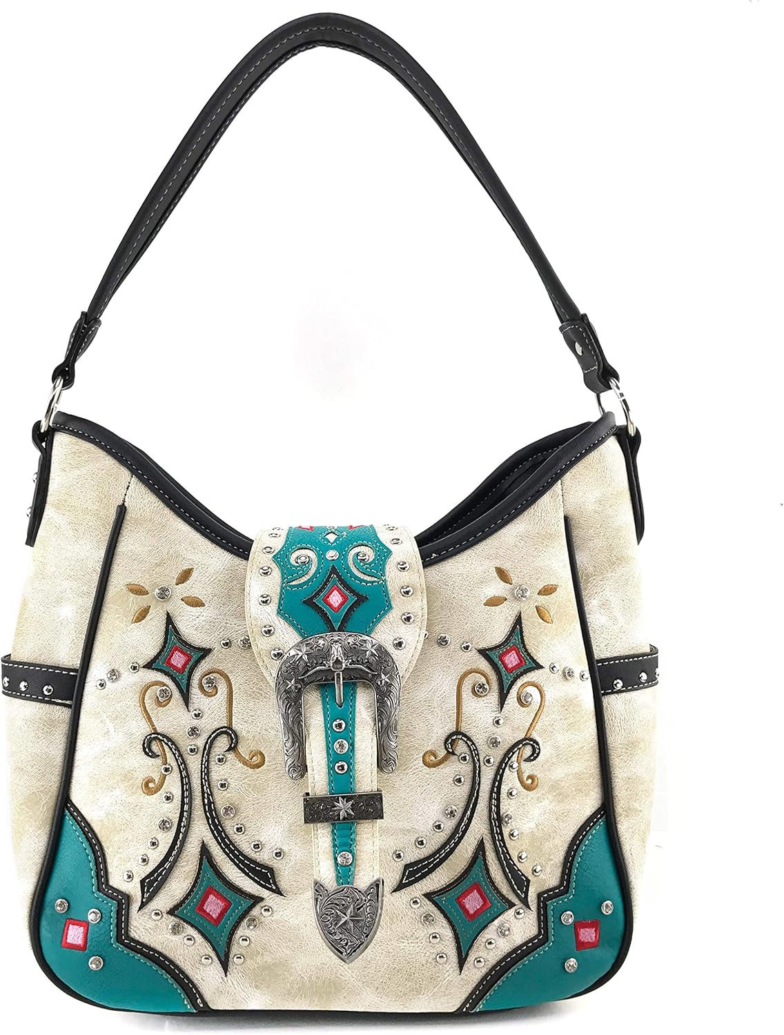 Justin West Western Floral Embroidery Studs Bling Rhinestone Buckle