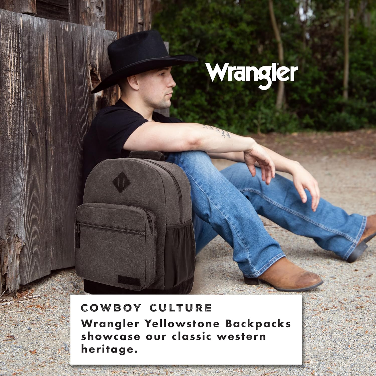 Wrangler Yellowstone Sturdy Backpack for Travel Classic Logo Water Resistant Casual Daypack for Travel with Padded Laptop Notebook Sleeve (Dark Gray) - Image 4