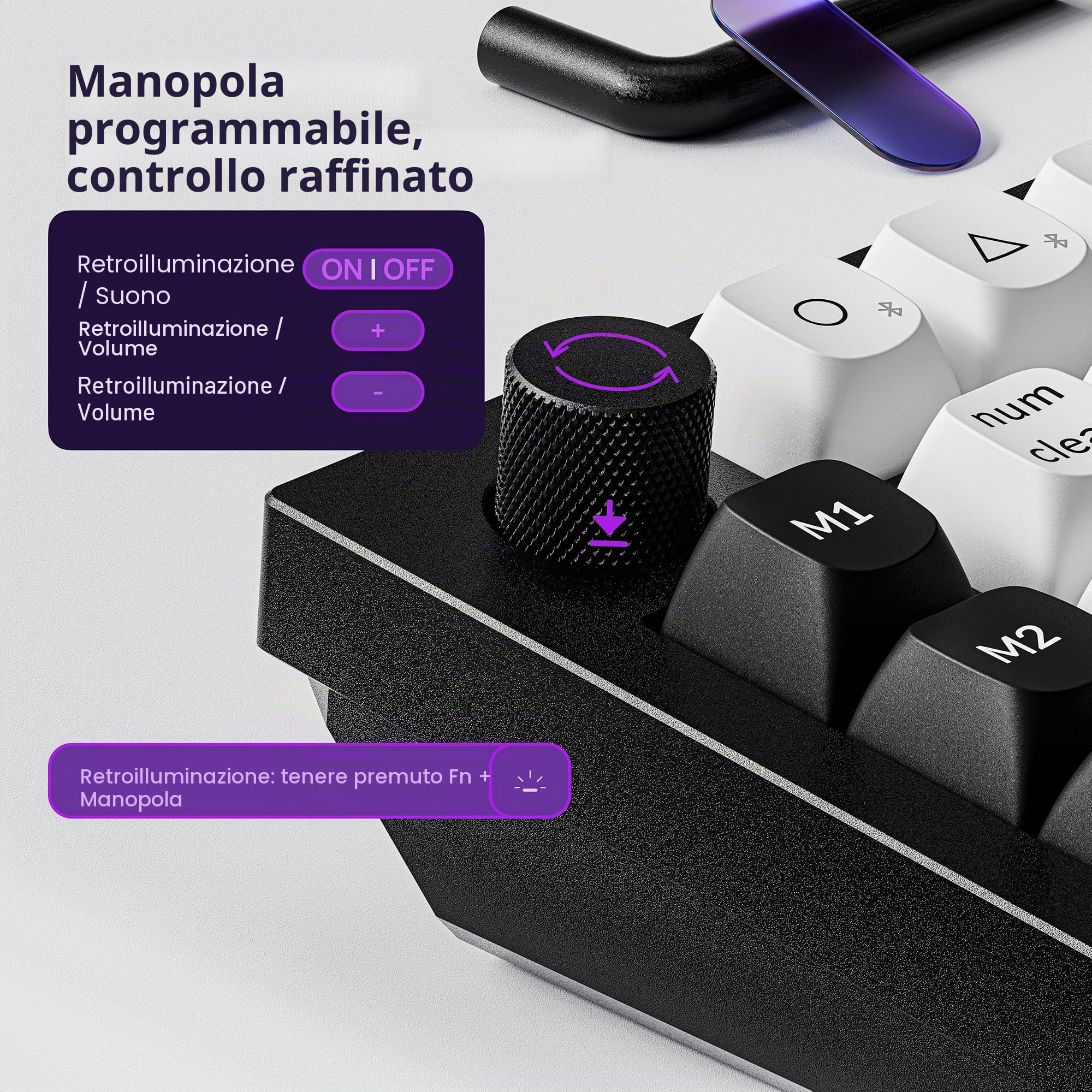 Keychron Q0 HE - Tastierino numerico magnetico wireless, 2,4 GHz/Bluetooth 5.1/Wired QMK, tastiera numerica sostituibile a caldo RGB con interruttore magnetico Gateron per laptop, Mac, Windows Linux