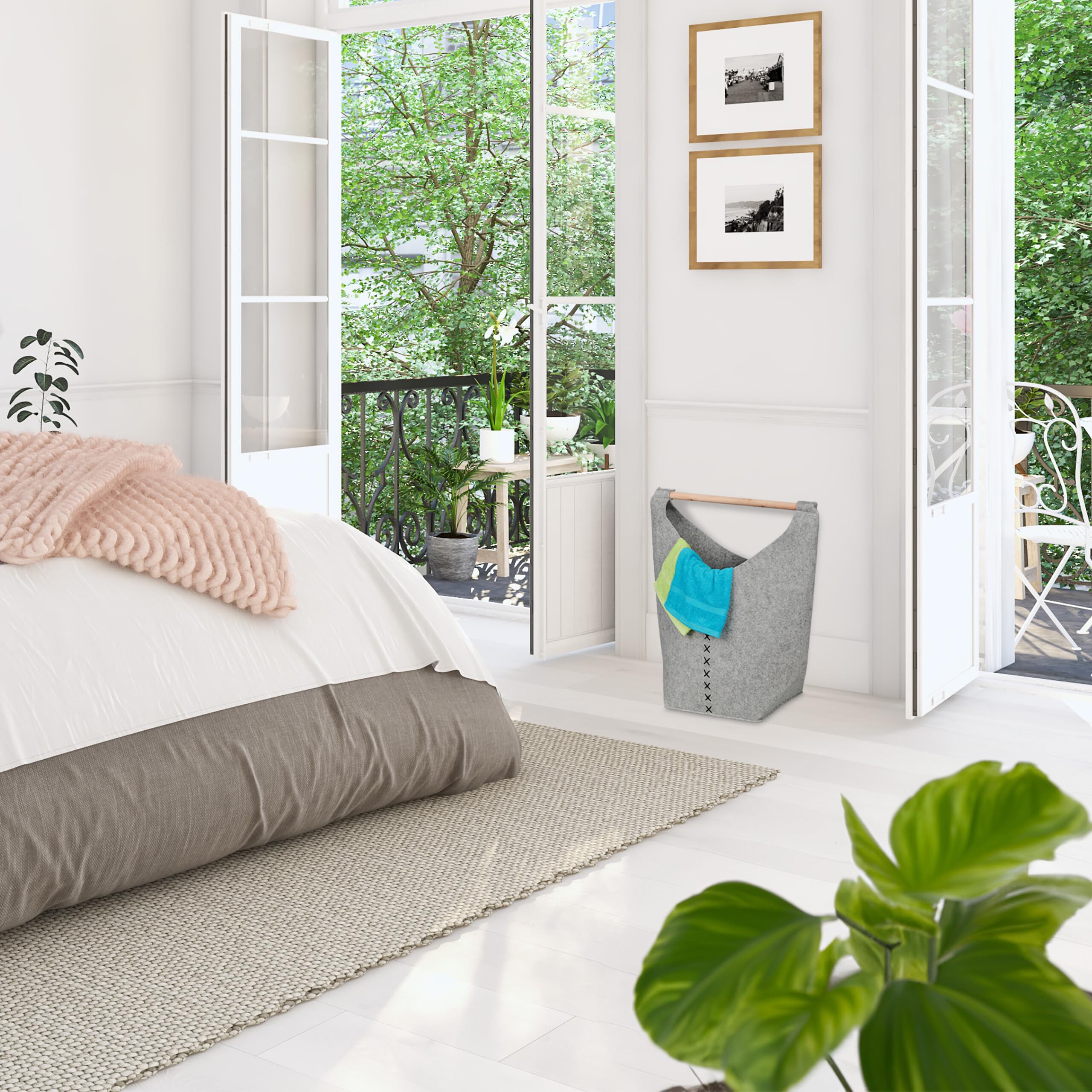 Relaxdays Wäschekorb Aus Filz – 50 Liter, Faltbar Mit Holzgriff, Für Bad & Schlafzimmer In Verschiedenen Farben