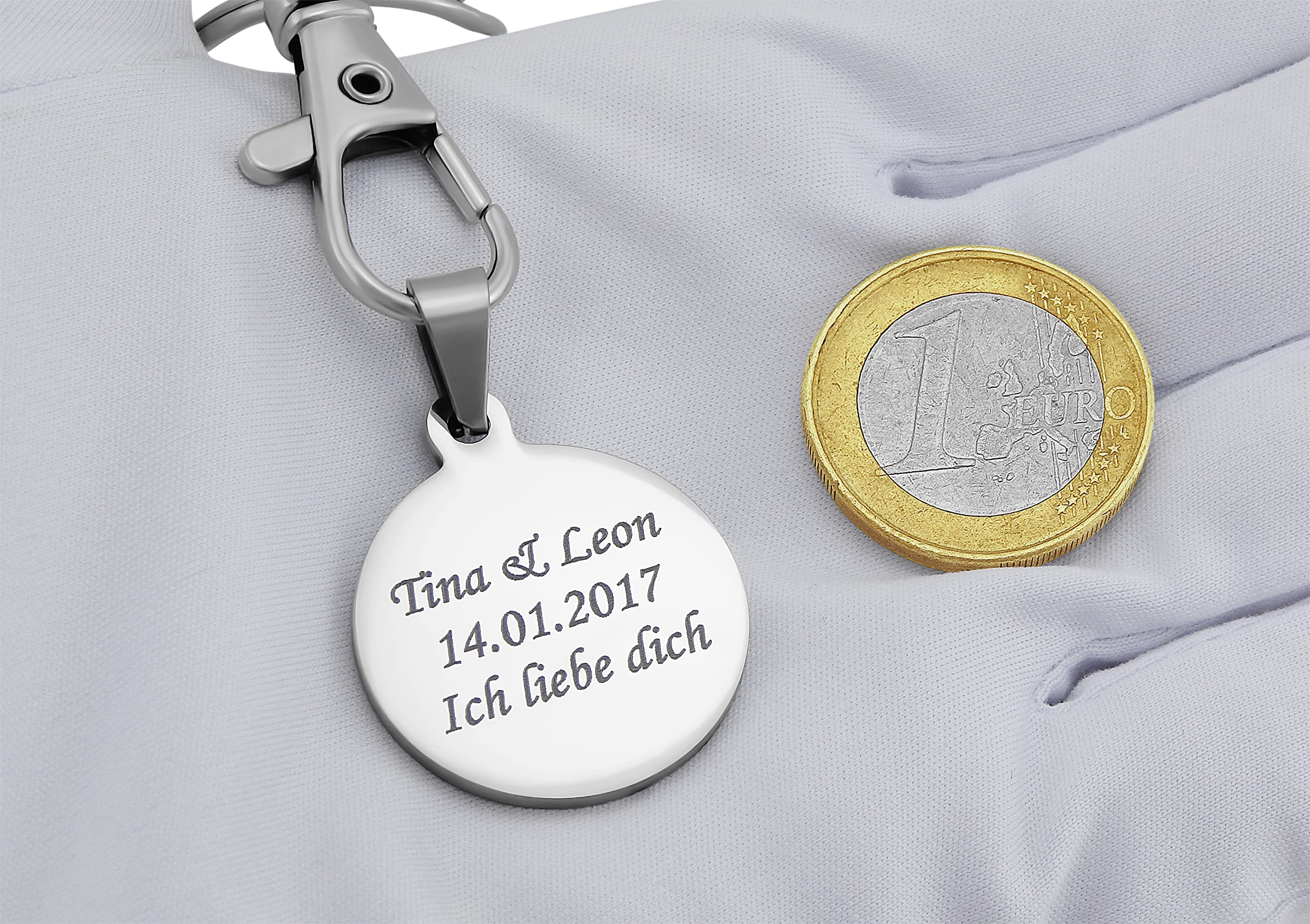 Schlüsselanhänger personalisiert rund | Schlüsselanhänger mit Gravur Edelstahl Silber | Personalisierte Geschenke für Mama Papa | Schlüssel Anhänger Text Name Datum