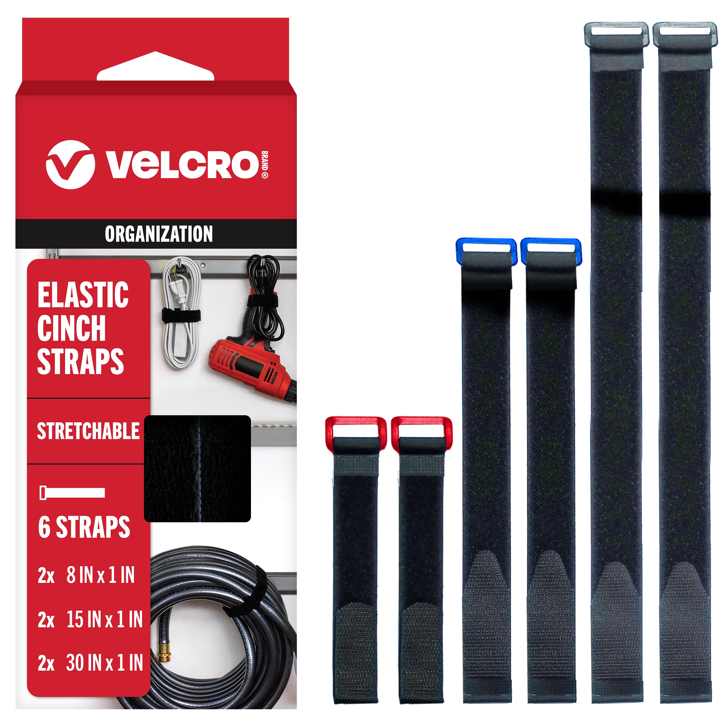 VELCRO Brand Elastic Cinch Straps with Buckle