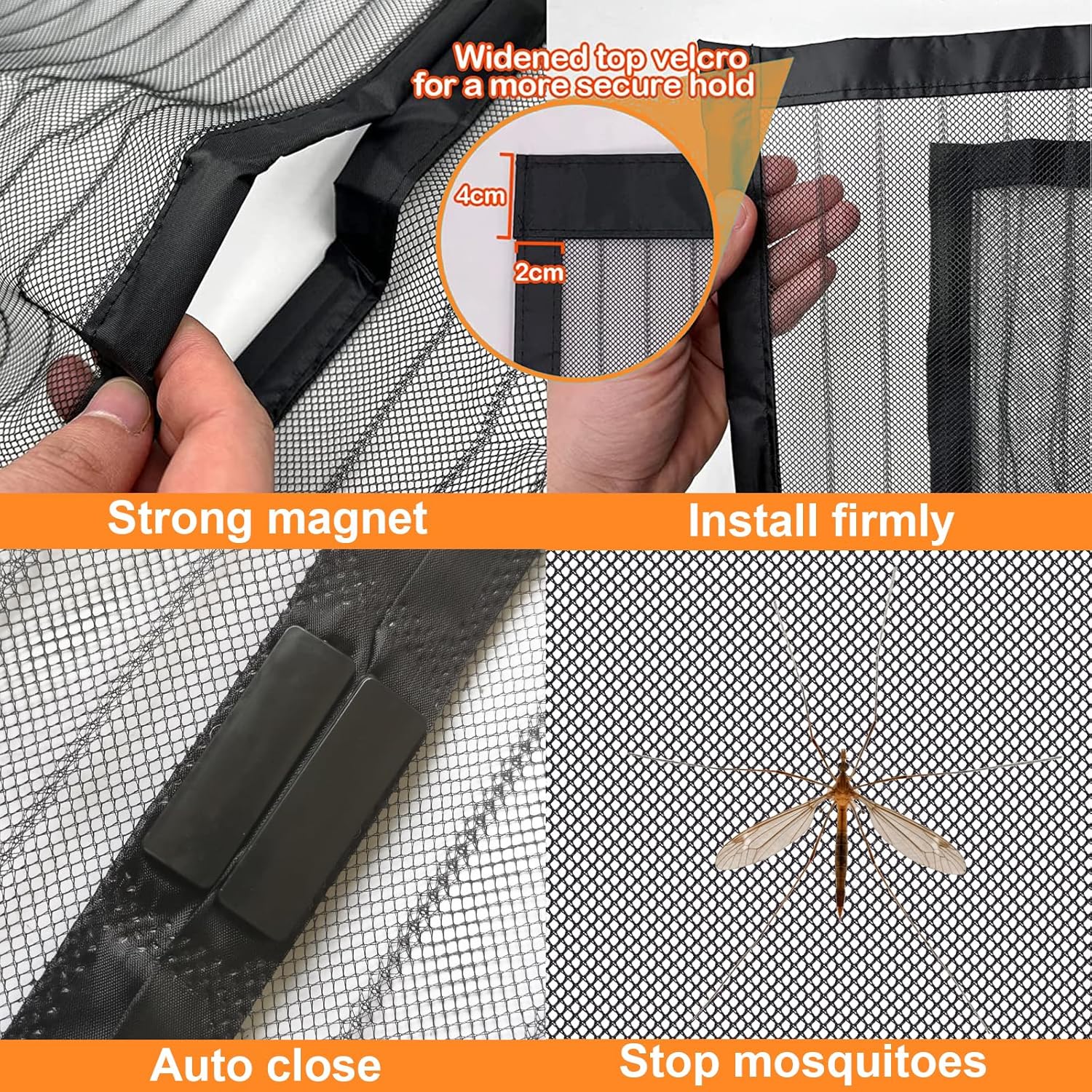 Magnetic Screen Door, Fit Door Size 36" x 82", Self Sealing Magnets,39 x 83In Screen Door,Keep Bugs Out,for Sliding Door, Front Doors(Black, 39 x 83 inches)