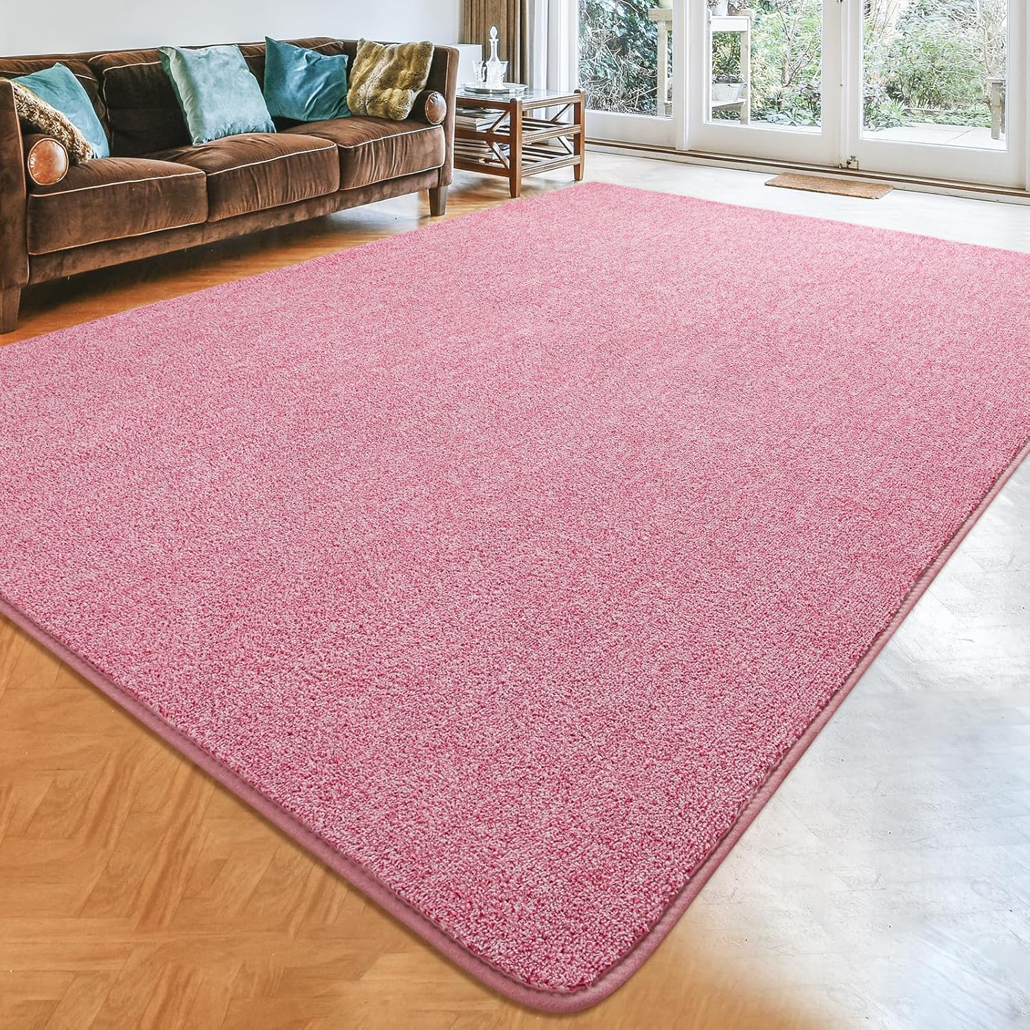 Area Rug for Living Room, 5x7 Feet Pink Shag Rugs with Memory Foam for Bedroom Dorm, Machine Washable Carpet for Girls Kids Room Christmas Holiday