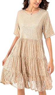 Sequin Babydoll Summer Dress，Sparkly Glitter Dress Short Flowy Tiered Tunic Dress for Women Party Club Night - Buy now