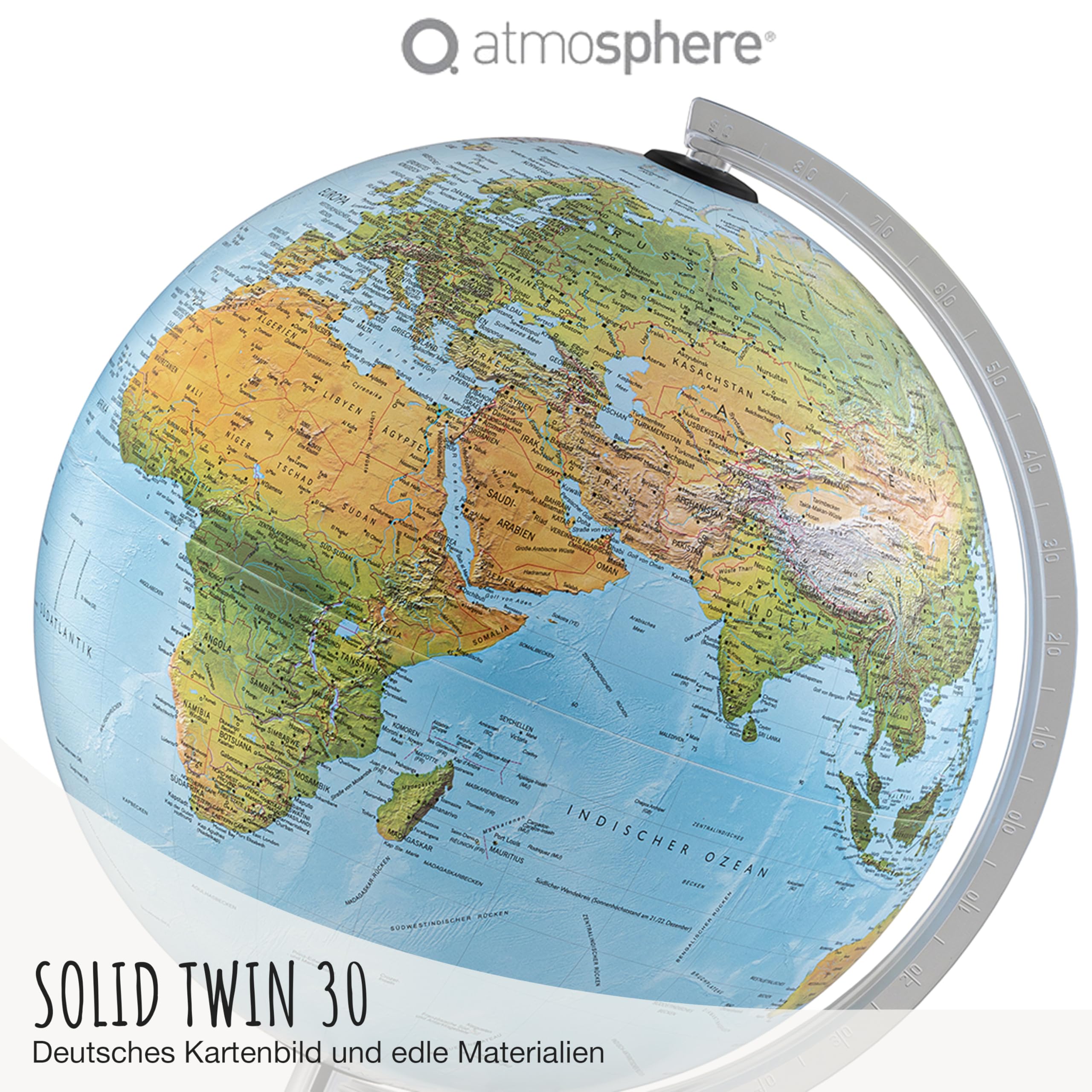 Solid Twin 30 - Leuchtglobus - beleuchteter 30cm Globus mit stabilem Standfuß, physisch/politische Doppelbild-Kartografie in deutscher Sprache