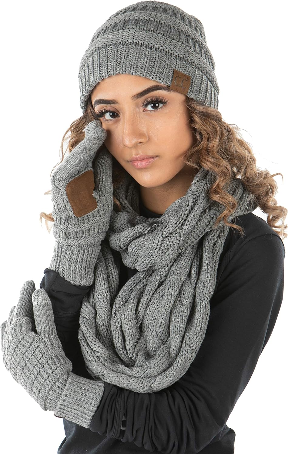 Funky Junque Hat Scarf Glove Set for Women – Matching Winter Set with Ribbed Knit Beanie, Infinity Scarf & Cozy Gloves