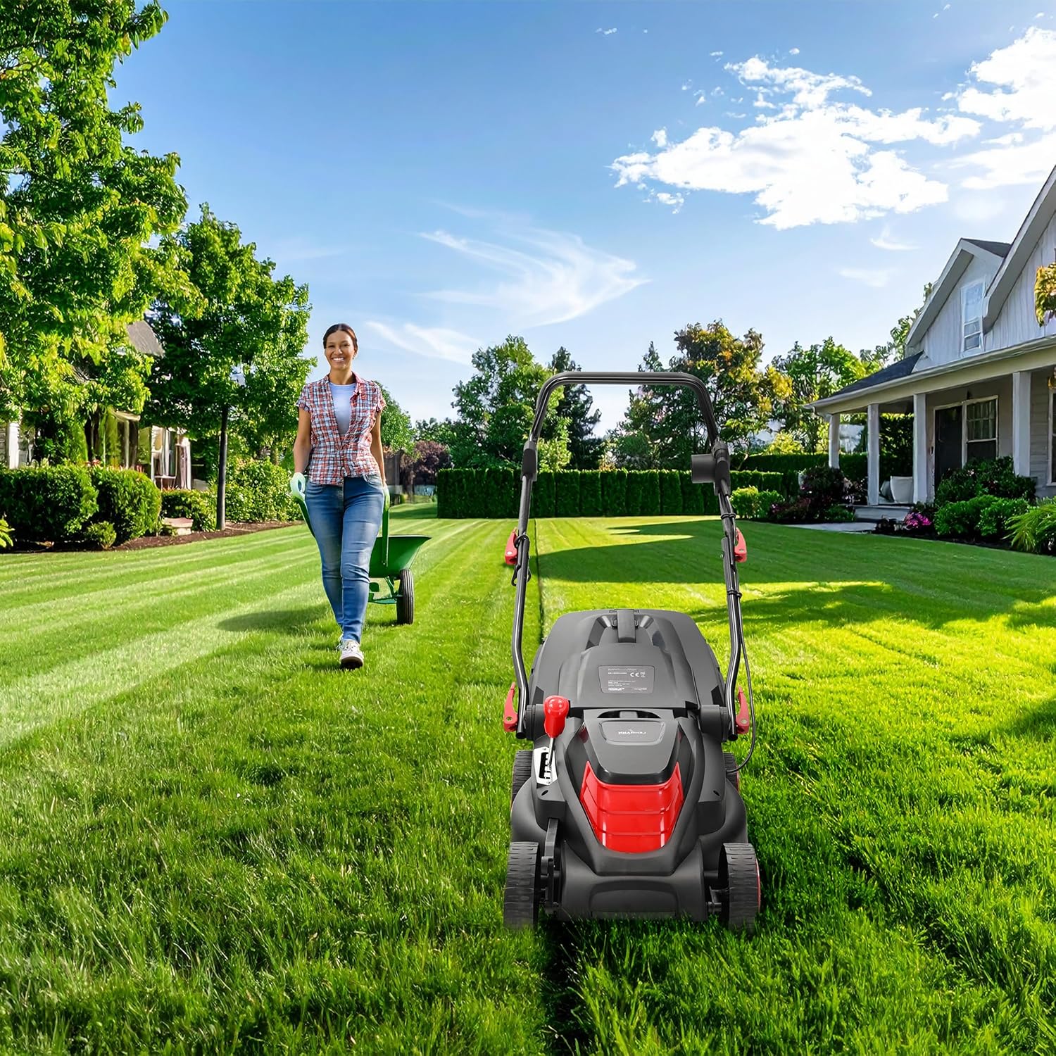 Lawnmower with foldable handle for storage