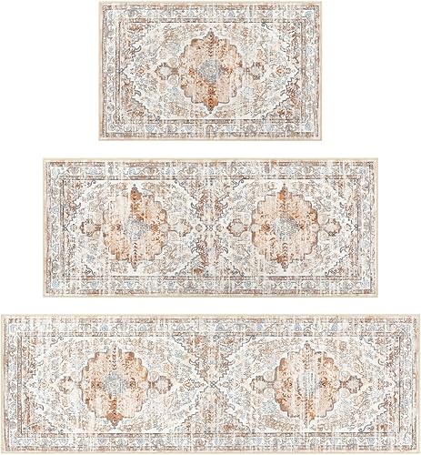 Miniatura 9 de Ileading Juego de 3 alfombras de cocina bohemias con corredor, alfombra de cocina, alfombras y tapetes antideslizantes lavables para cocina, suelo,