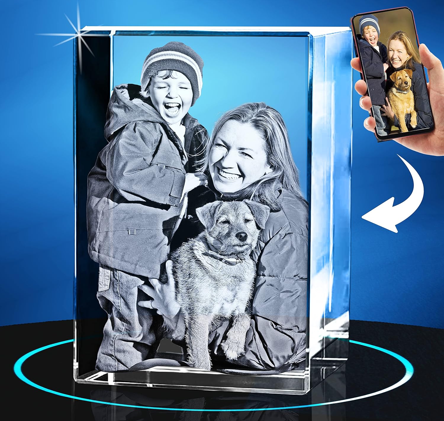 Crystal Photo, Christmas Customized Gifts for Women, Her, Wife, Men, Mom, Great Xmas Personalized Gift With Your Own Photo, Custom 3D Picture Rectangle (Small)