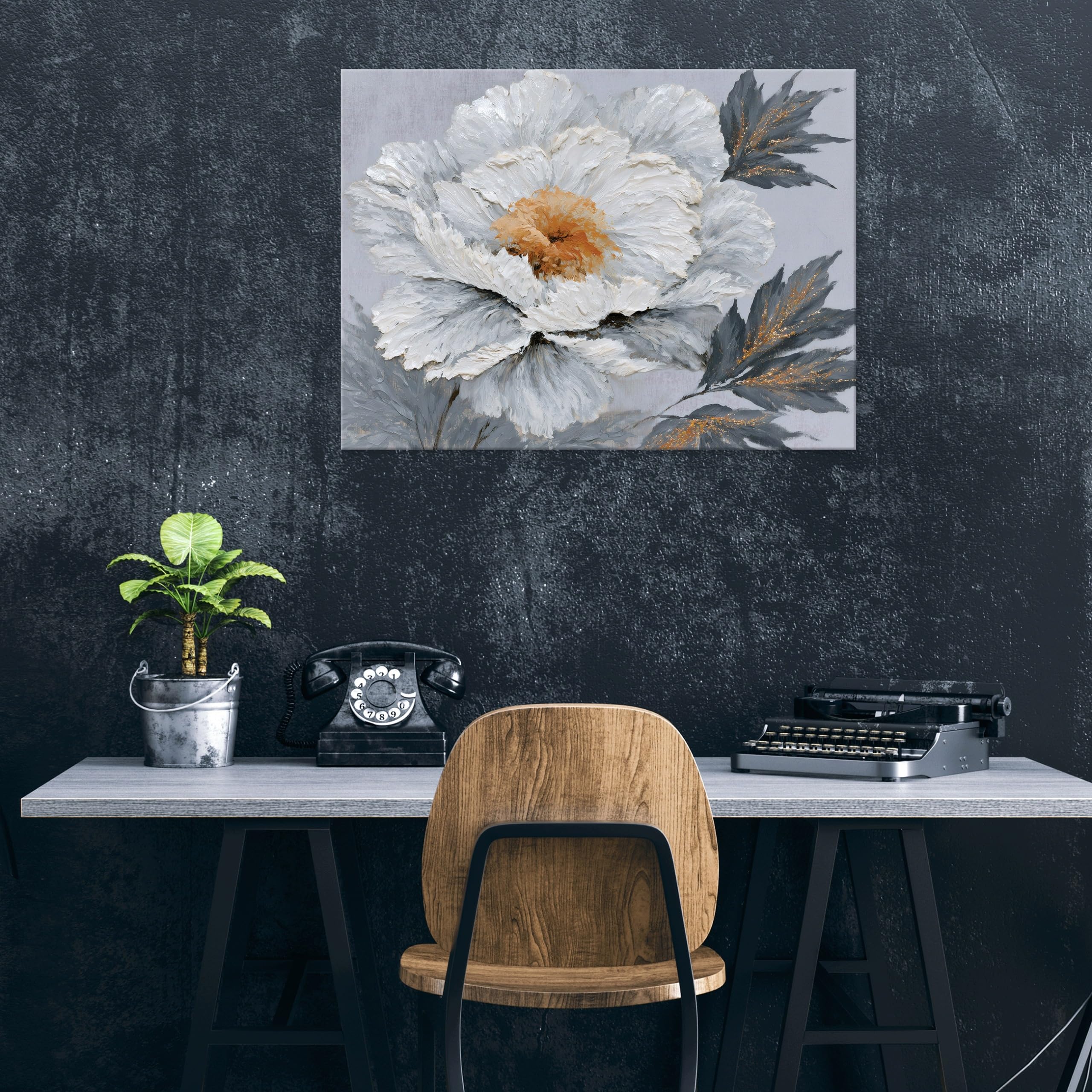 WallArena Cuadro en lienzo Flores Blancas Peonías 120x80 cm