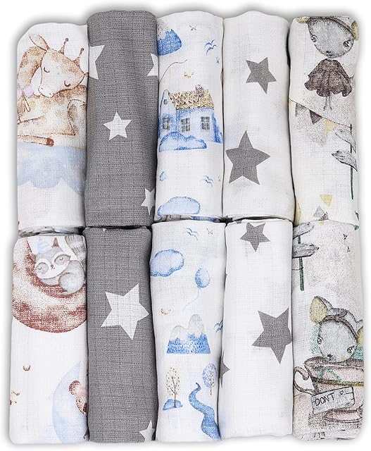 Langes bawełna dla niemowląt - Szyfonowa pościel dziecięca (zestaw 10 sztuk) - WYPRODUKOWANA W EU - Lange Babe Bawełna 70 x 80 cm - Super miękka i przyjemna - Langles Cotton Baby - Lange Baby -