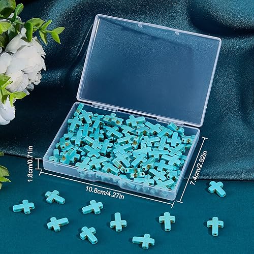 Miniatura 7 de SUNNYCLUE 1 caja, 100 cuentas de cruz turquesa a granel, cuentas sintéticas de piedras preciosas azul turquesa para Pascua, cuentas espaciadoras
