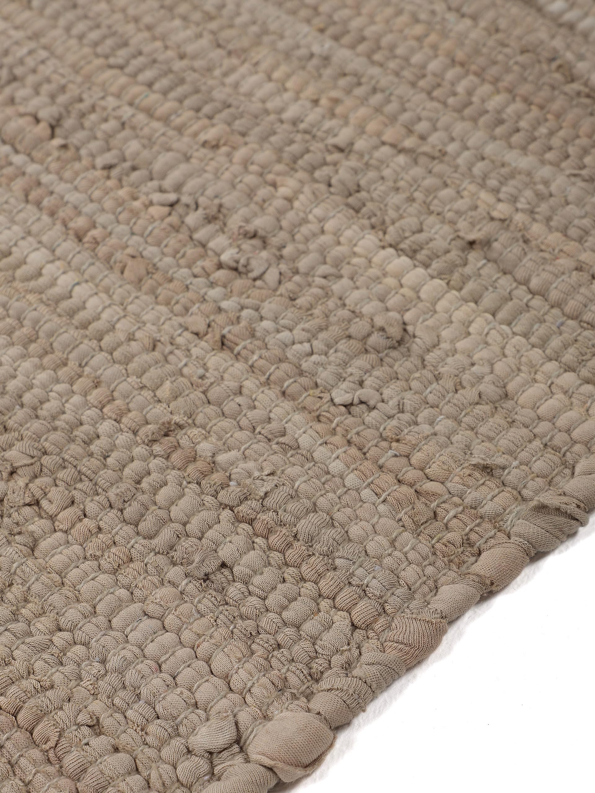 carpetfine Flickenteppich Kelim Chindi Uni Läufer Taupe 70x240 cm, handgewebt | Fleckerlteppich aus Baumwolle für Wohnzimmermit Fransen