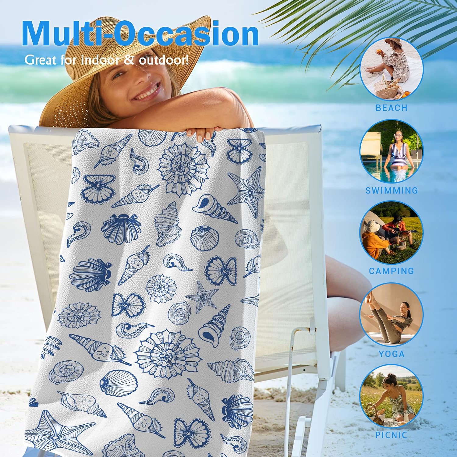 Coastal Ocean Seashell Beach Towel for Gifts Women Girls 30x60in