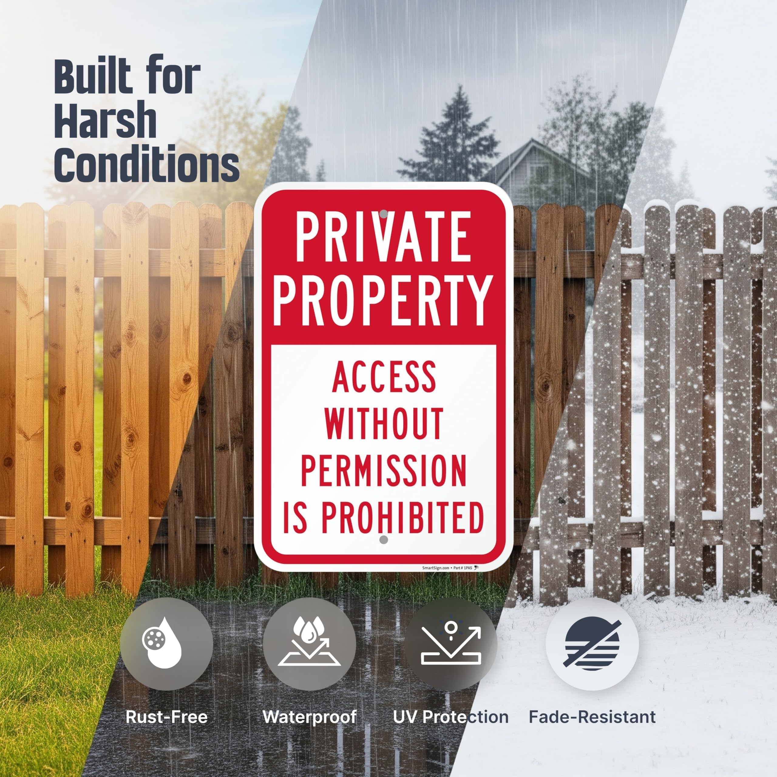 SmartSign Letrero de acceso a propiedad privada sin permiso, paquete de 2, 12 x 18 pulgadas, compuesto de aluminio de 80 mil de grosor (ACM), agujeros preperforados, rojo y blanco, fabricado en