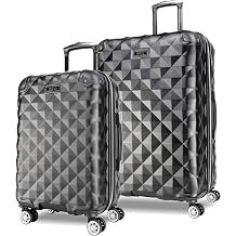 Kenneth Cole REACTION Diamond Tower Collection Lightweight Hardside Expandable 8-Wheel Spinner Travel Luggage, Black, 2-Piece Set 20" & 28"