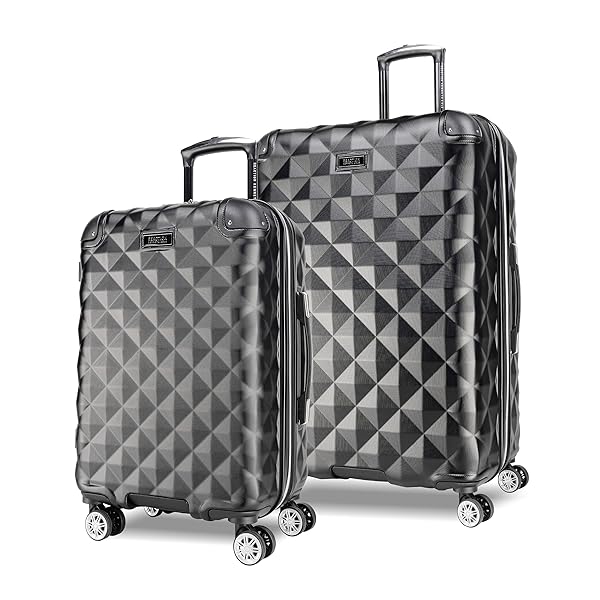 Kenneth Cole REACTION Diamond Tower Collection Lightweight Hardside Expandable 8-Wheel Spinner Travel Luggage, Black, 2-Piece Set (20" & 28")