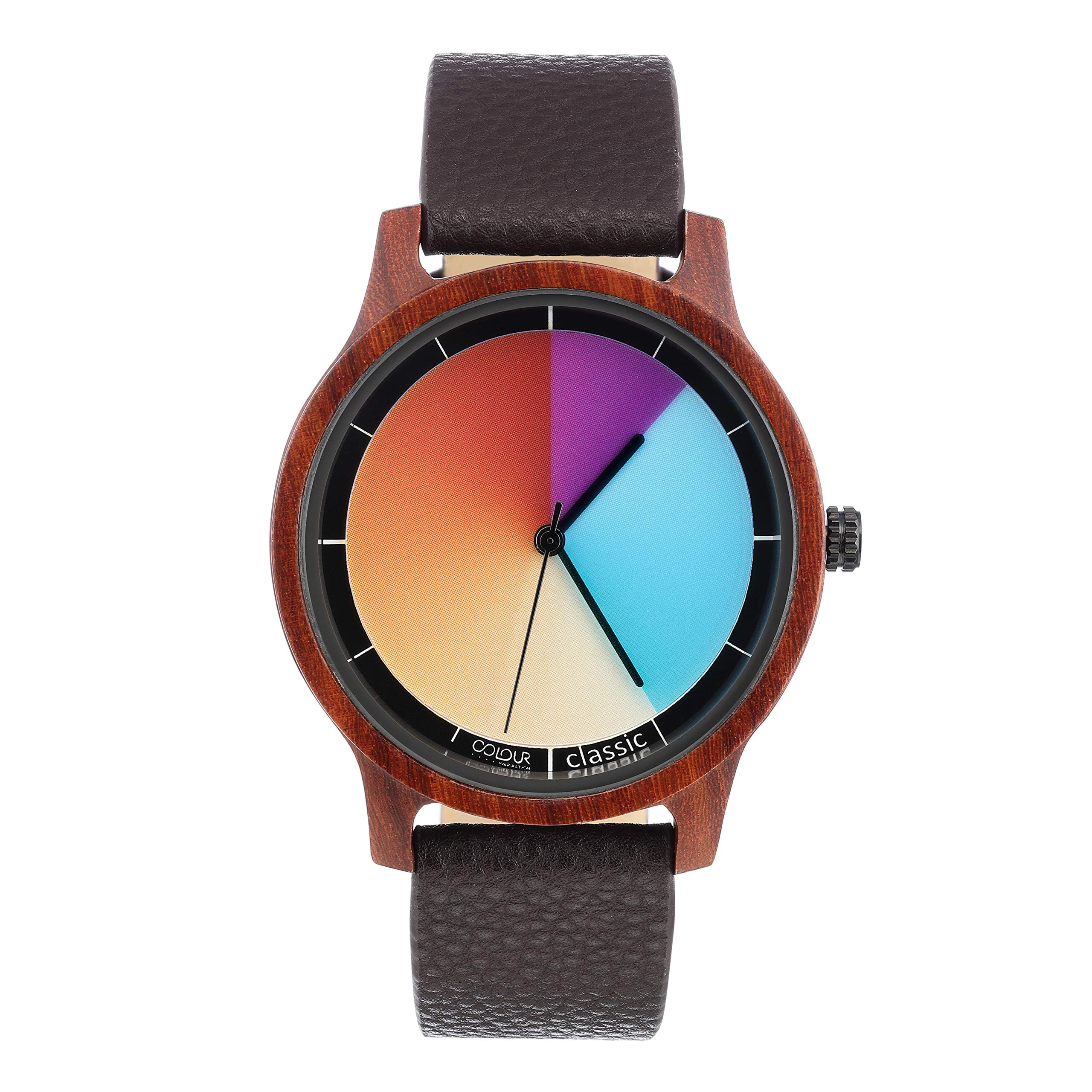 Rainbow Watch - Cool Wood Classic Orologio da polso unisex al quarzo, cinturino in vera pelle