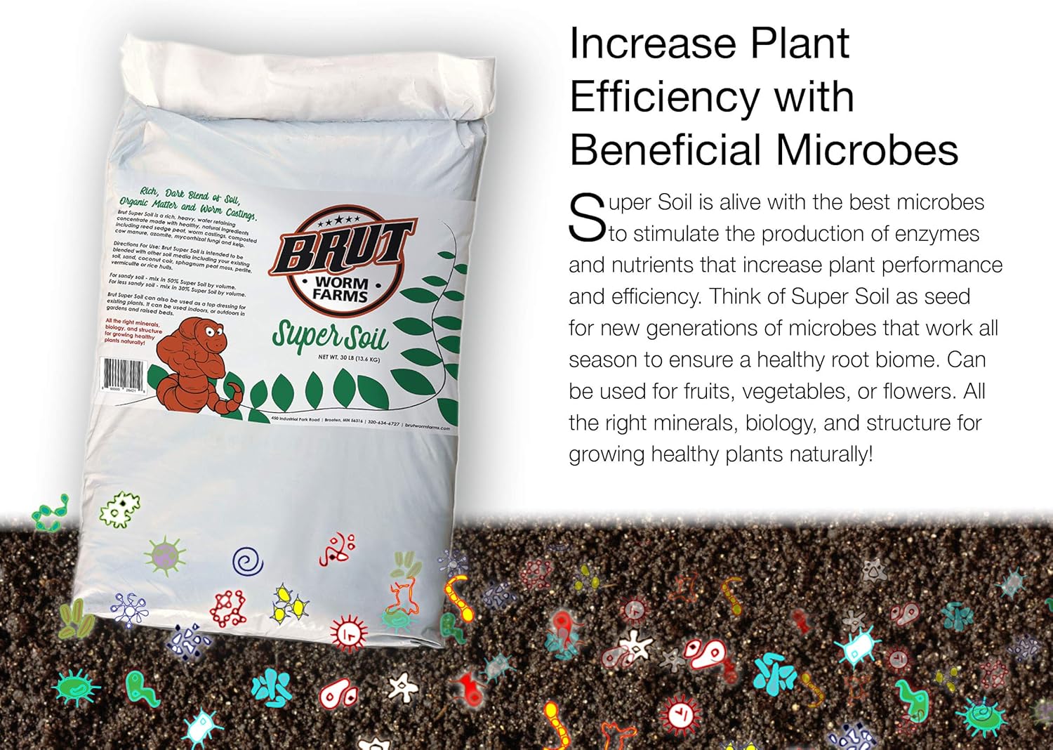 Brut Super Soil - 30lb - Rich, Dark Natural Blend of Soil, Organic Matter and Worm Castings. Use Indoors or Outdoors. Non-Toxic and Odor Free. : Patio, Lawn & Garden