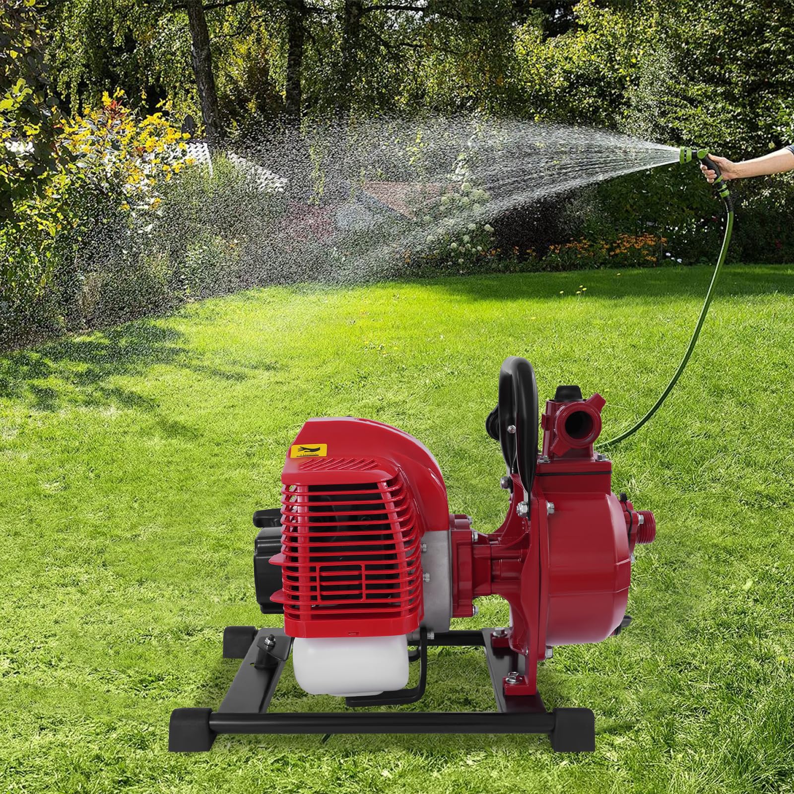 Pompa dell'acqua a benzina, a 2 tempi, 1,25 kW, 1,7 HP 43 CC, pompa portatile per acqua a benzina, raffreddata ad aria, pompa per acqua sporca (2 tempi, 1,25 kW, 1,7 HP 43 CC)