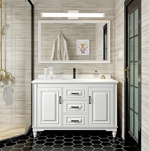 Miniatura 6 de YHTlaeh Lámpara de tocador de baño cuadrada de níquel cepillado LED de 33.5 pulgadas, luz diurna de 18 W, 4000 K, accesorios de iluminación de barra