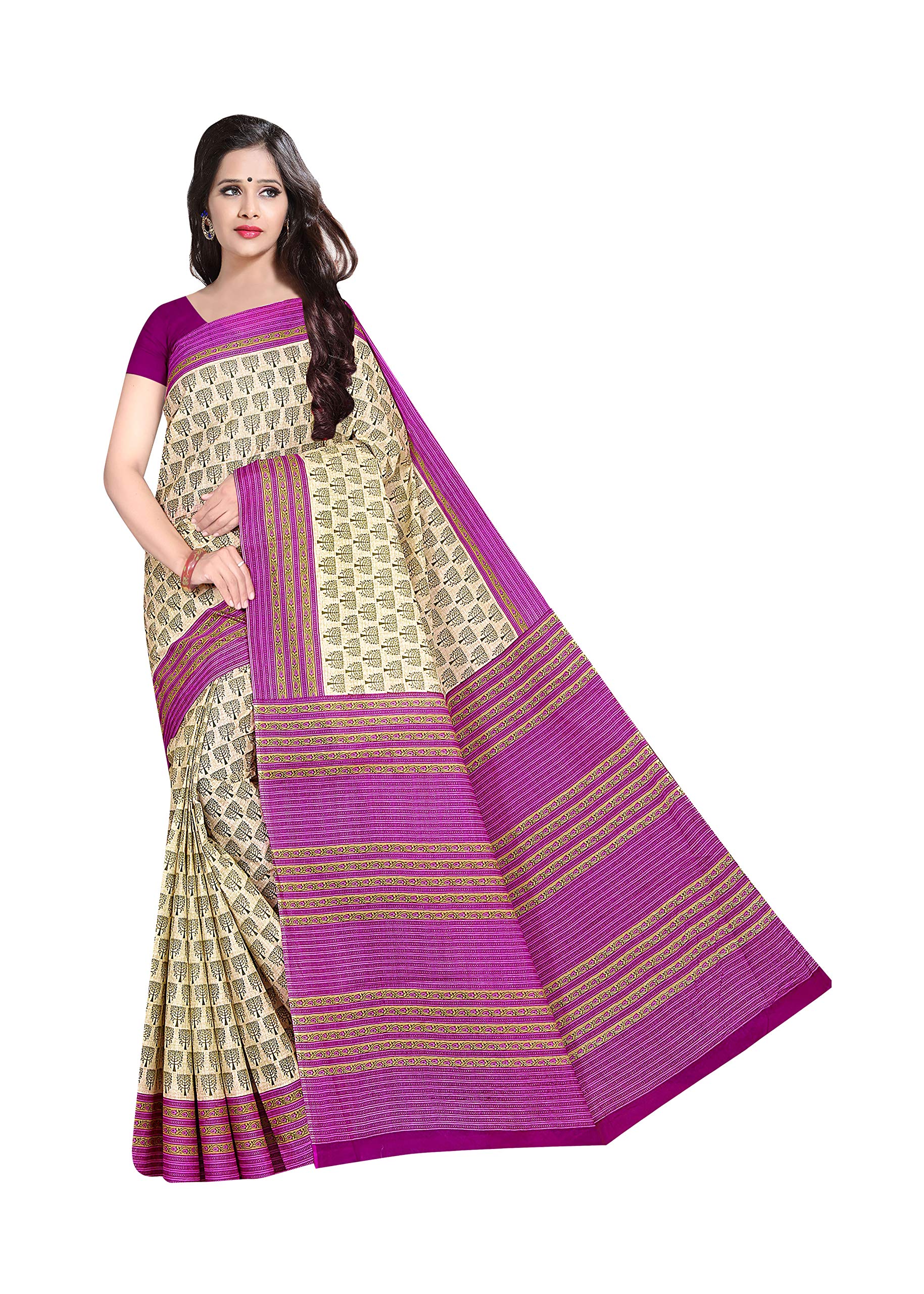 cotton king Women's Off White Pattern 100% Pure Cotton Printed Sarees With Blouse-picture-66