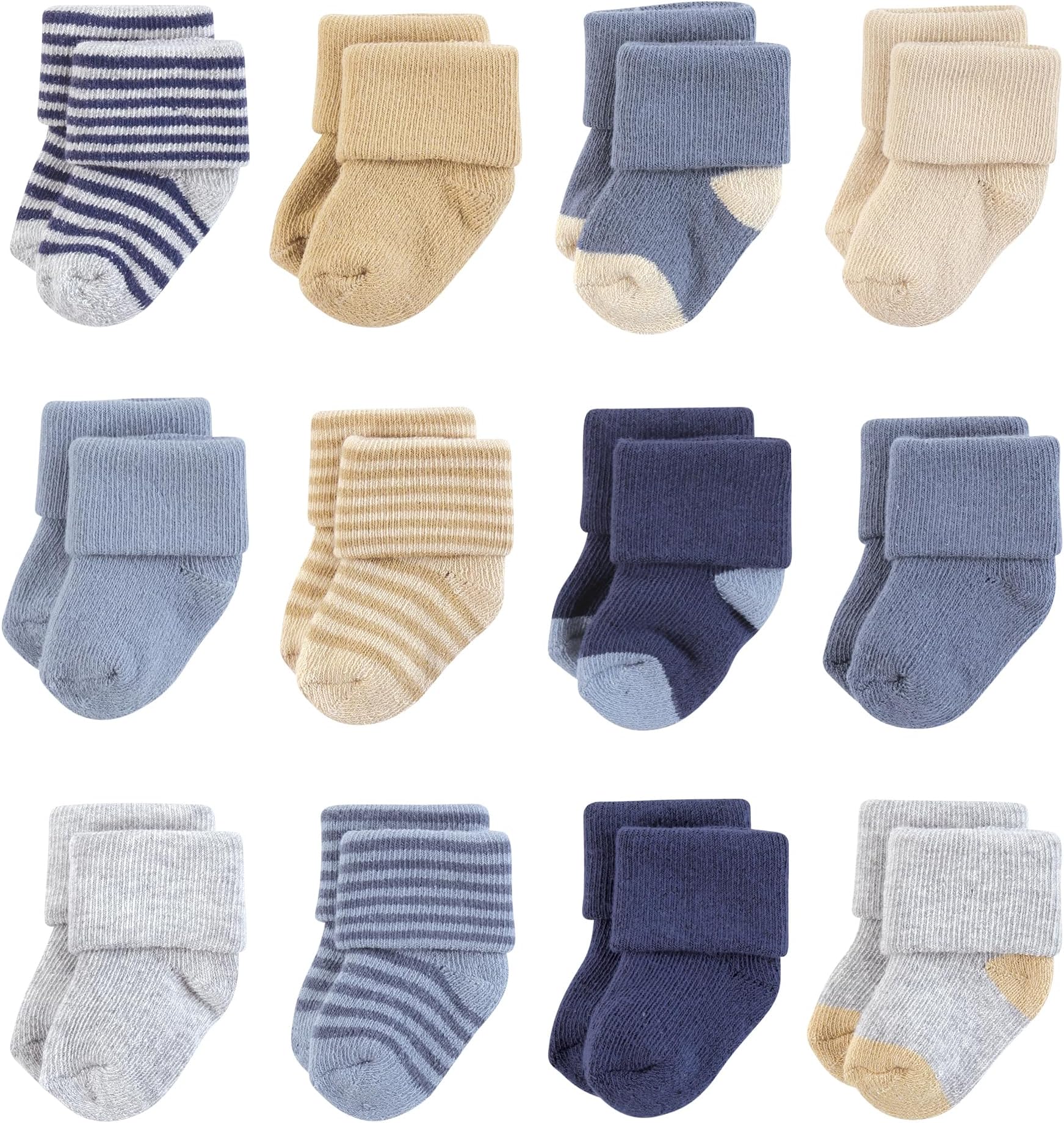 Hudson Baby Baby Infant Boy Cotton Rich Newborn and Terry Socks, Blue Brown Stripes, 0-6 Months