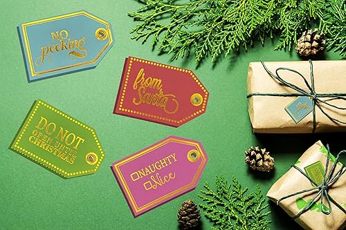 Miniatura 8 de K-Kraft Etiquetas de regalo de Navidad con ojales de metal, 32 unidades, Papá Noel, sin mirar, no abrir