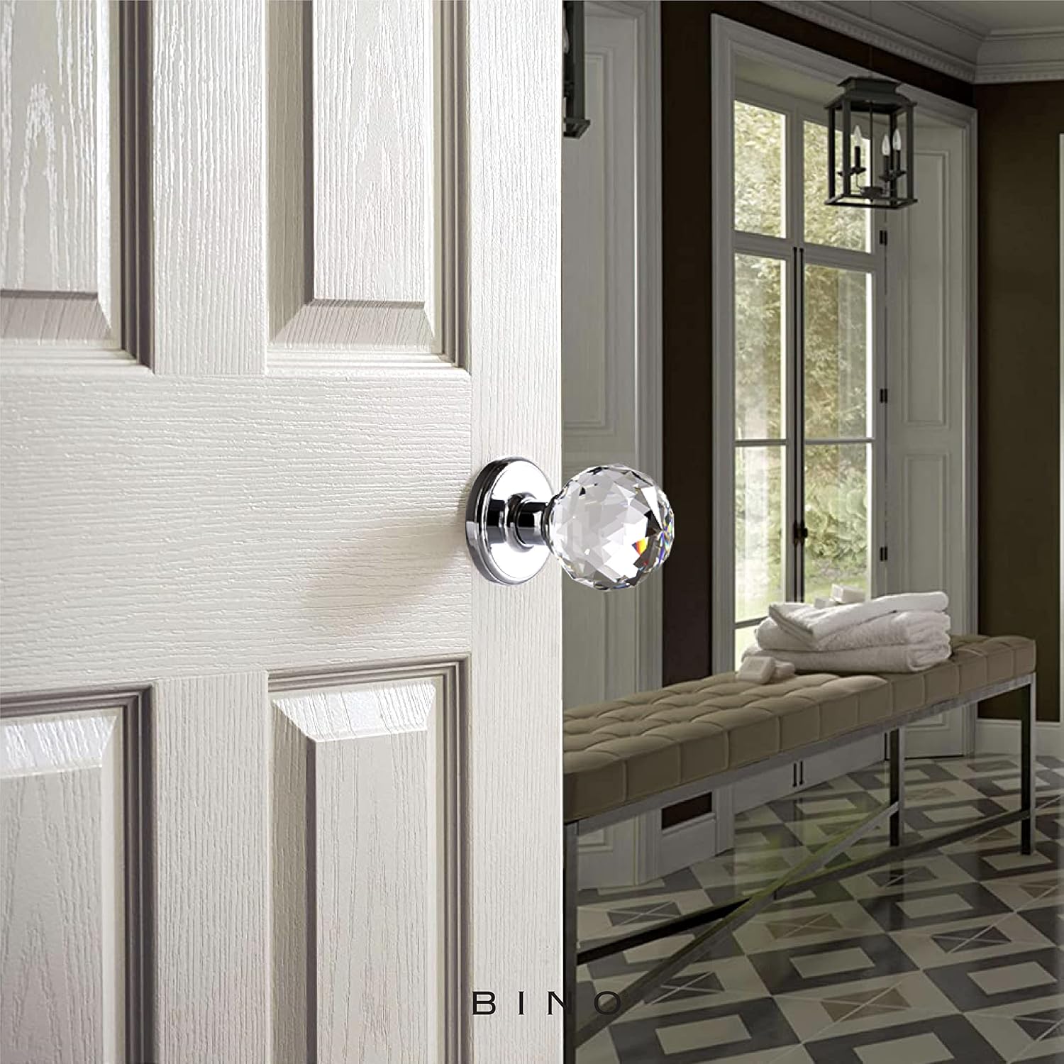 BINO Crystal Functional Interior Door Knobs Set, Chrome - Crystal Door Knobs Interior Crystal Knobs Door Knob