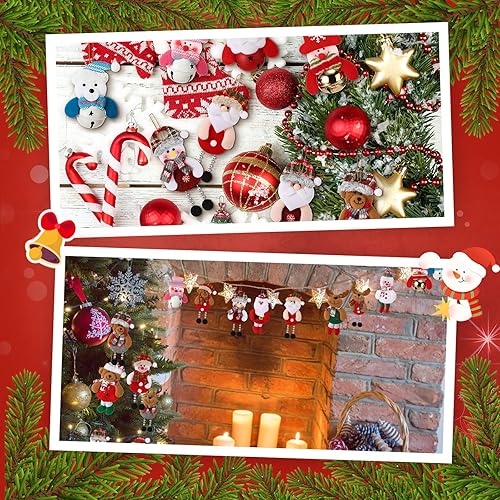 Miniatura 3 de Skylety 16 adornos de felpa para árbol de Navidad, Papá Noel, muñeco de nieve, oso, decoración de árbol de Navidad, colgantes de alce, muñeco de