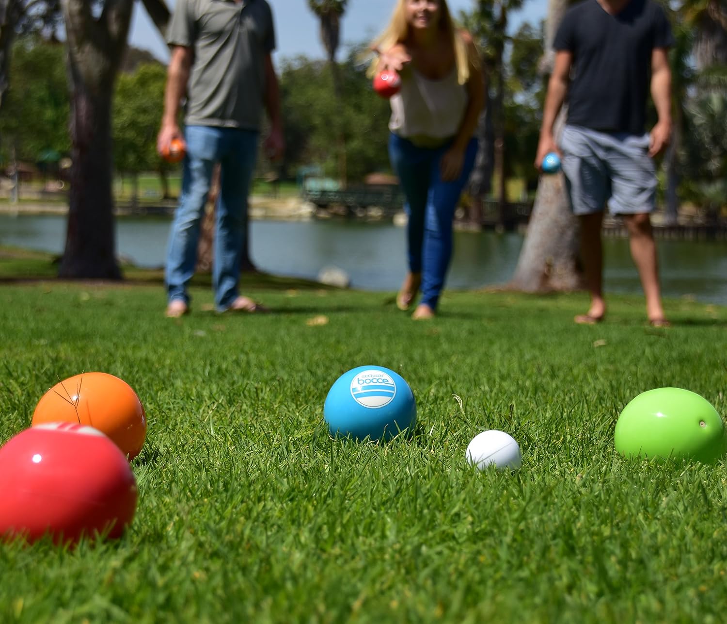 GoSports Backyard Bocce Sets with 8 Balls, Pallino, Case and Measuring Rope - Choose Between Classic Resin, Soft and Light Up LED Sets
