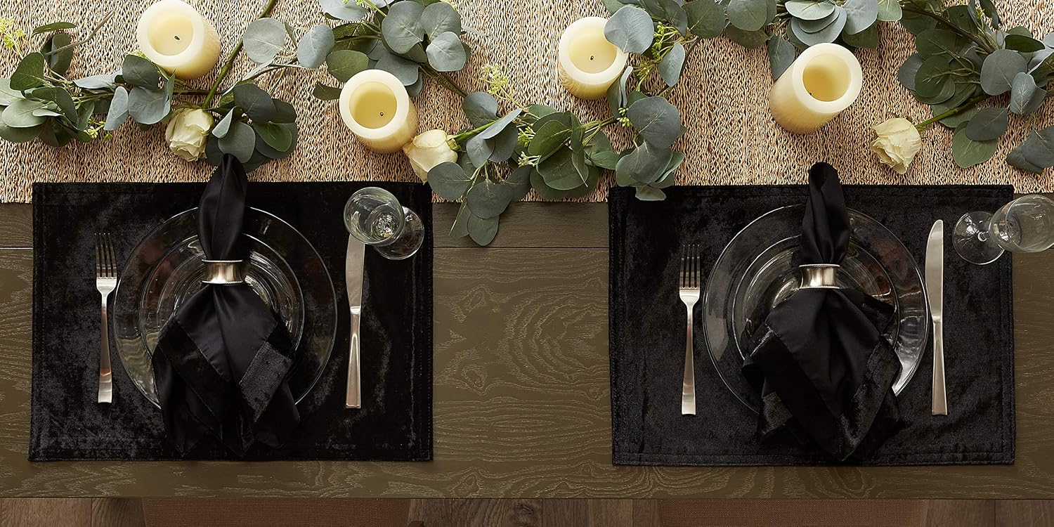 DII Velvet Collection Tabletop, Placemat Set, Black 4 Piece