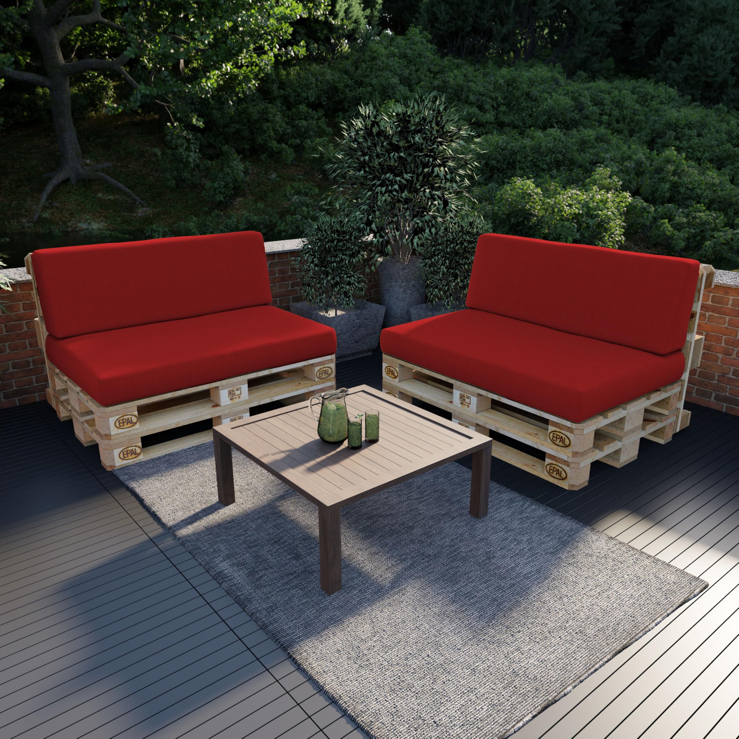 POKAR Euro Pallet Seating Set of 2: 1x seat cushion 120x80cm + 1x back cushion 120x40cm, cold foam, removable covers, Home Garden Furniture DIY, indoor outdoor pillow, without pallets, Beige — view 40